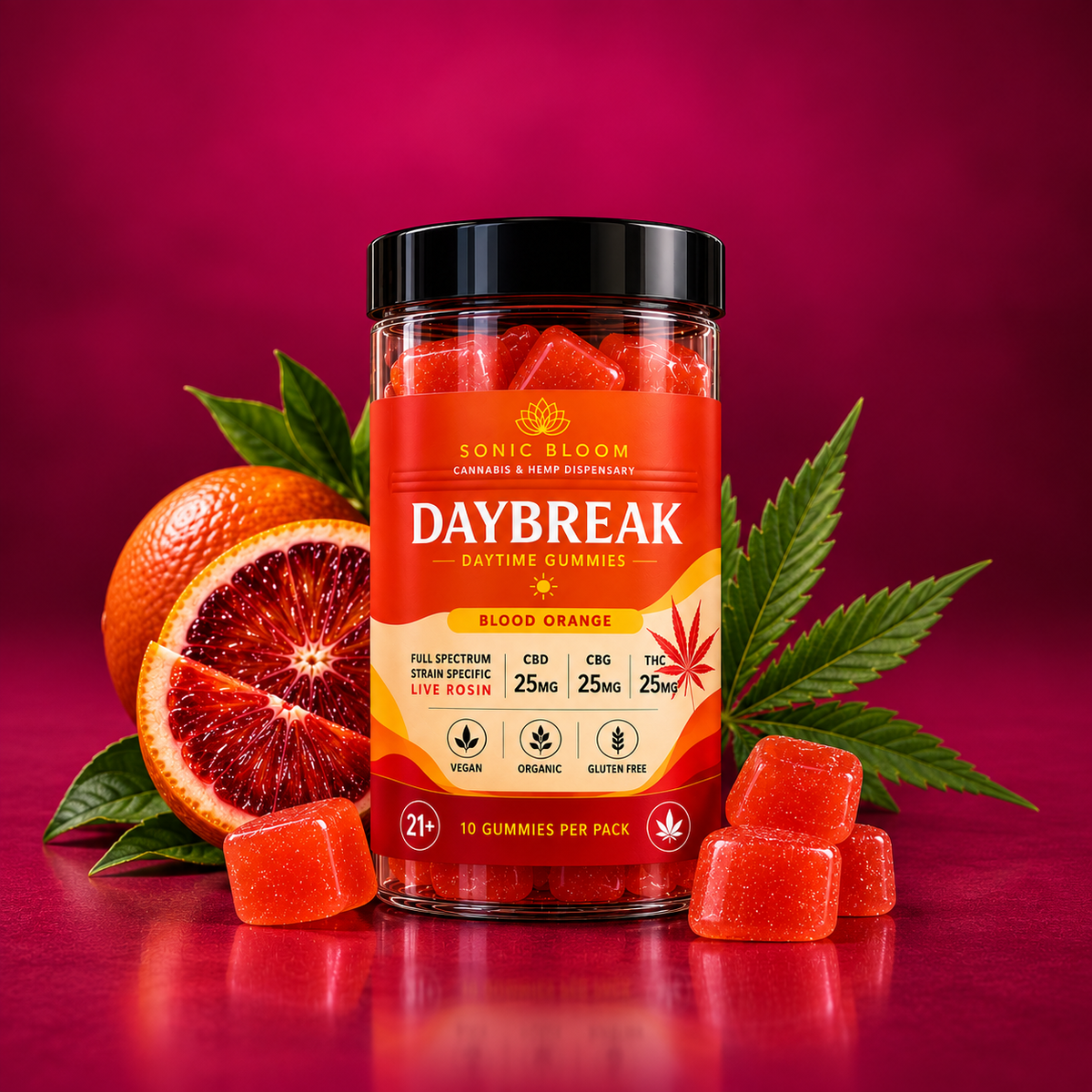 Sonic Bloom Daybreak Live Rosin THC + CBG + CBD Gummies