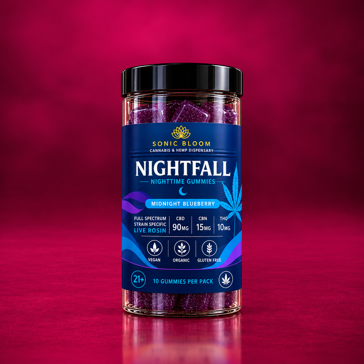 Sonic Bloom Nightfall Live Rosin THC + CBN + CBD Gummies