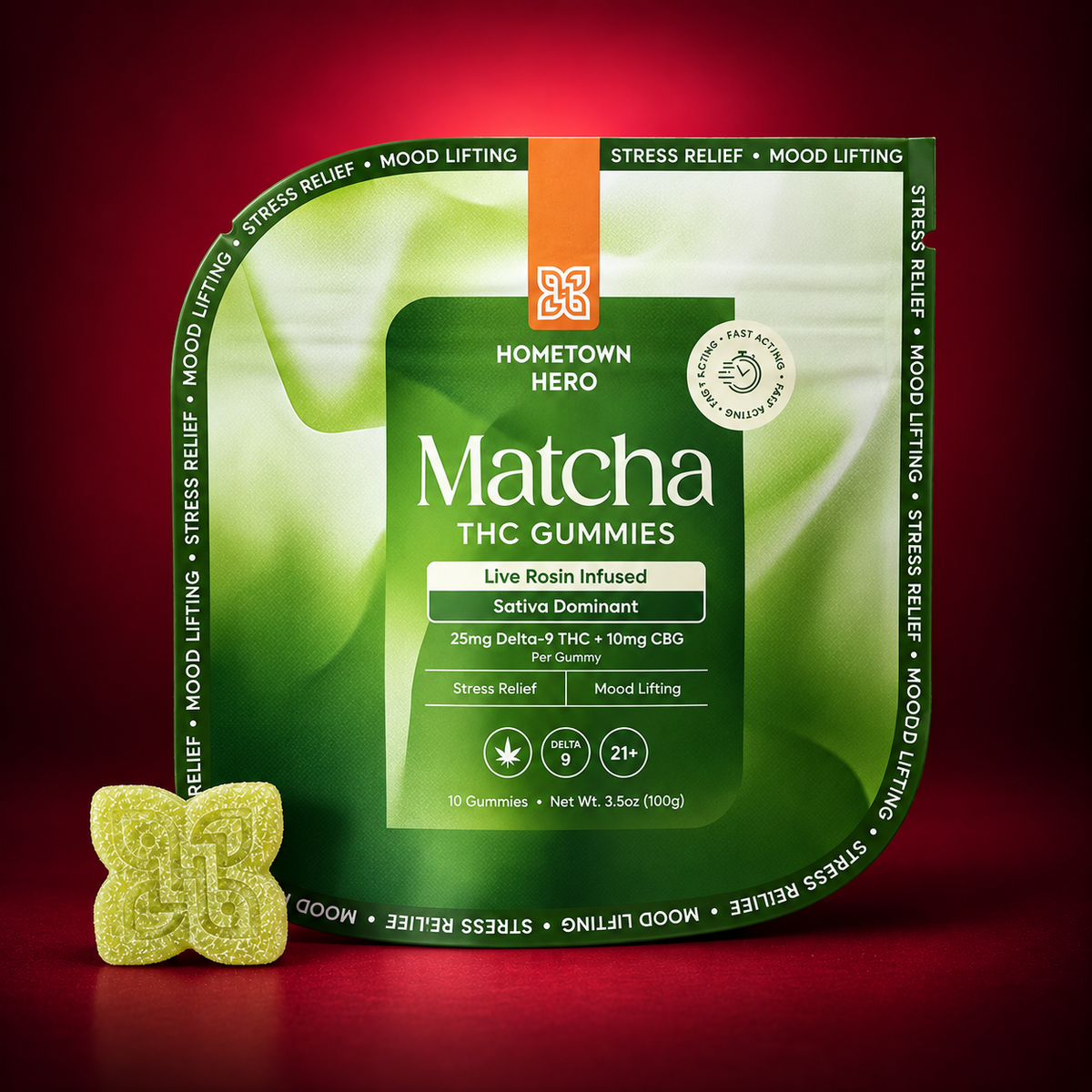 Hometown Hero D9 THCA Live Rosin Gummies - Matcha