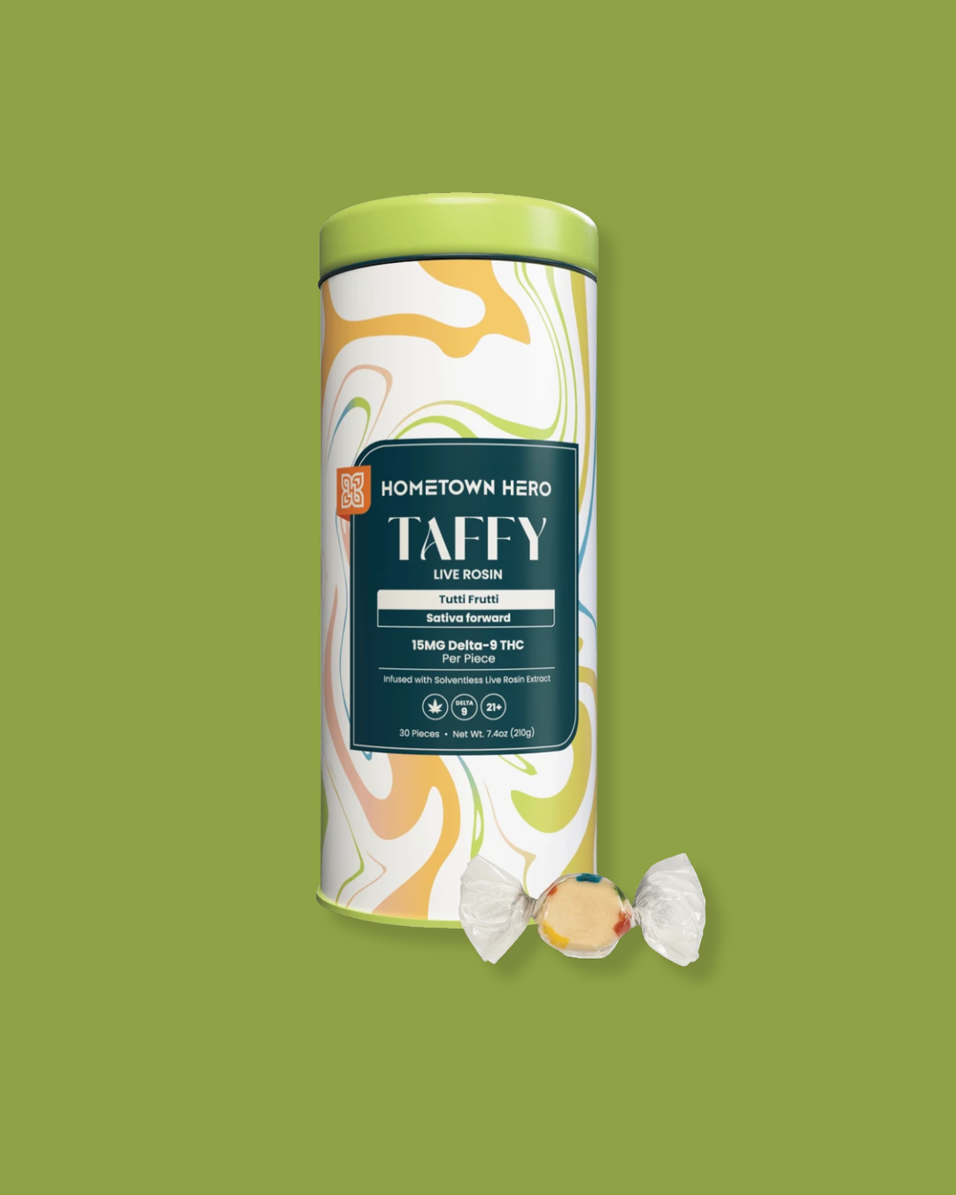 Hometown Hero - Tutti Frutti - Delta 9 Live Rosin Taffy 15mg ea.